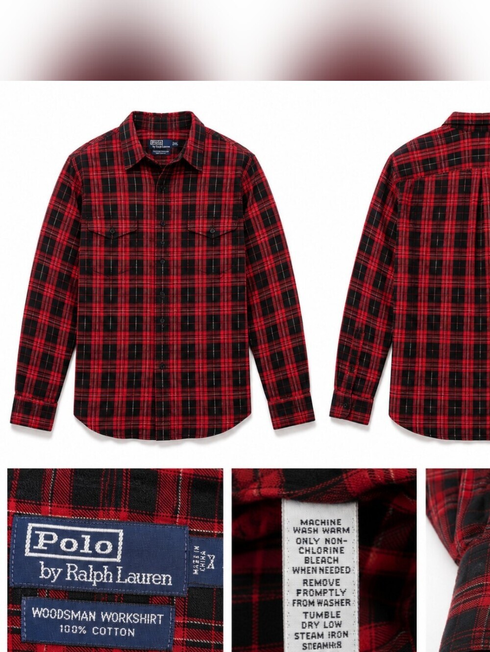 Polo Ralph Lauren Woodsman Workshirt Plaid Flannel Shirt Red Black XXL Cotton.